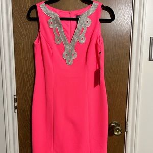 Pink cocktail dress with gold trim